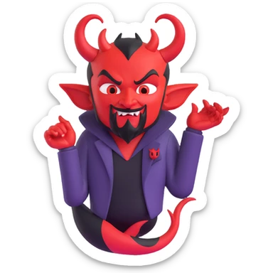 satan character, 3/4 view, classic devil, red skin, black goatee, pointed tail sticker