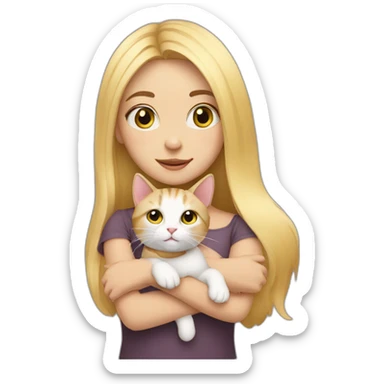 Blonde girl with tricolor cat sticker