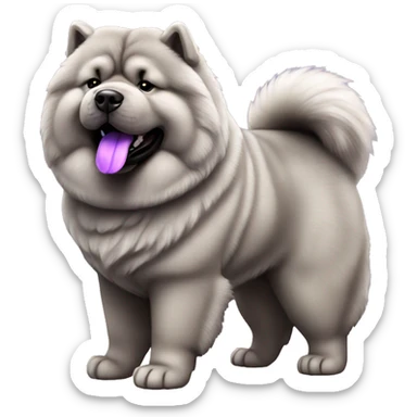 Full body gray Chow chow with purple tongue, photorealistic 4k sticker