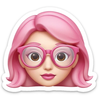 A 3D cartoon rose-pink spectacle with glossy curved frames and soft reflections, feminine Memoji-style rendering., negaive  characters sticker