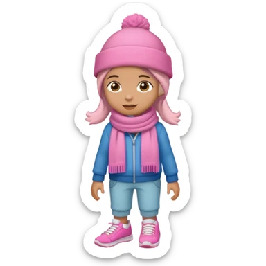 Kid wearing pink hat and scarf, pink sneaker, full body sticker