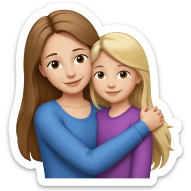 A beautiful mother with long brown hair hugging her cute 12yr old blonde hair daughter sticker