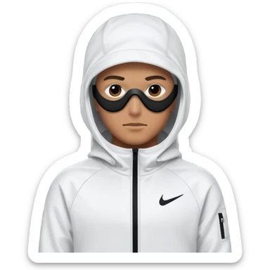 White person wearing a Nike Tex with hood and ski mask all balck sticker