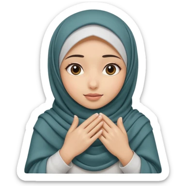 Hijabi girl sitting.     head covered
hands pulling the fabric in
shy-but-dramatic energy
“no cameras pls” but in a cute way
soft + mysterious vibe sticker