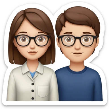brown haired girl with glasses and brown hair boy duo sticker