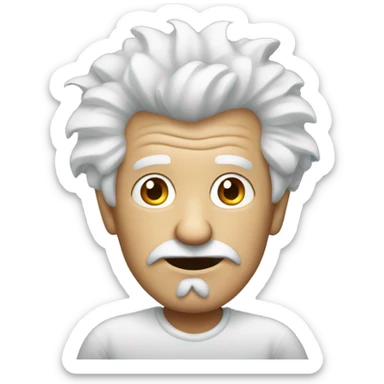 an old man, with white crazy hair and an iPad sticker