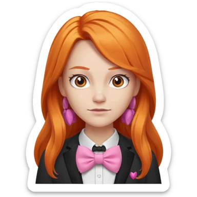 In A Clash Of Clans Aesthetic long orange hair woman with pink bowtie sticker