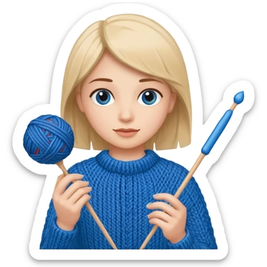 knitting needles with a ball of thread and a hand holding the knitting needles sticker