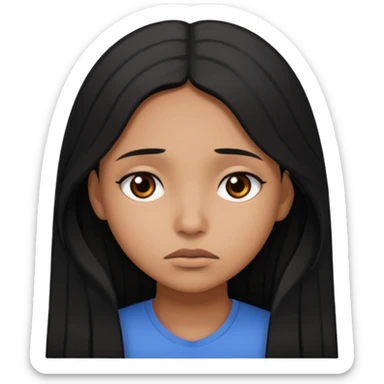 brown girl who has long black hair who is sad sticker