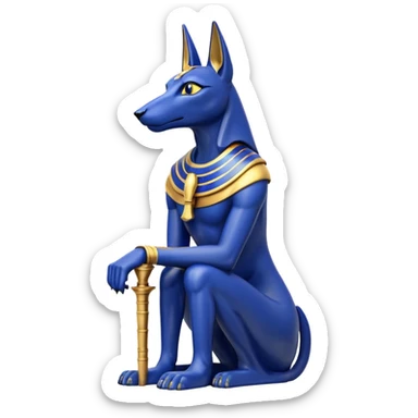 Ancient lapis gold rugged alien anubis immature-aged staged formally sitting posed statue  sticker
