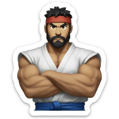 Street fighter Ryu with blue eyes and beard sticker