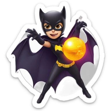 Girl dressed as bat man playing with fire under a disco ball sticker