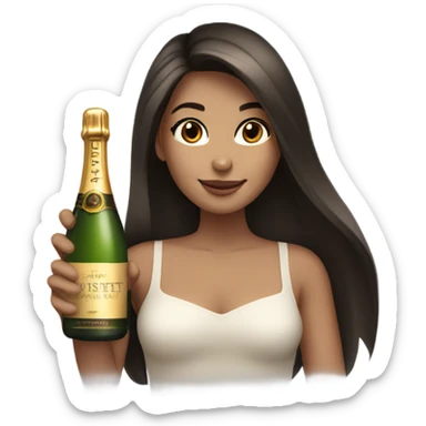 girl with long dark brown hair and brown eyes with bottle of champagne  sticker