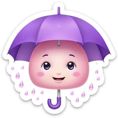 Cute Kawaii Umbrella, small and cute, soft pastel pink and purple, tiny rain droplets smiling down, a chubby round handle, big sparkling eyes full of joy! sticker
