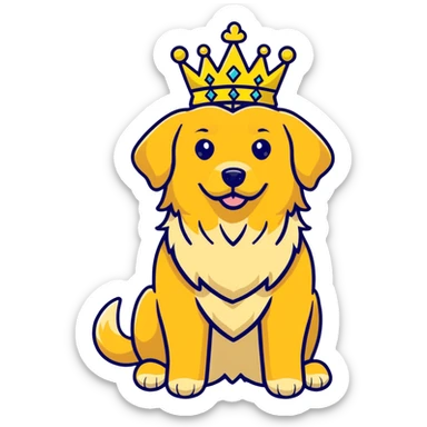 golden retriever wearing a crown sticker