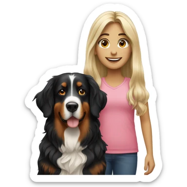 Blond long haired girl with Bernese mountain dog sticker