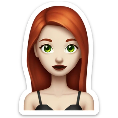 bloody red hair girl, long straight hair, white skin, green eyes, vampire makeup sticker