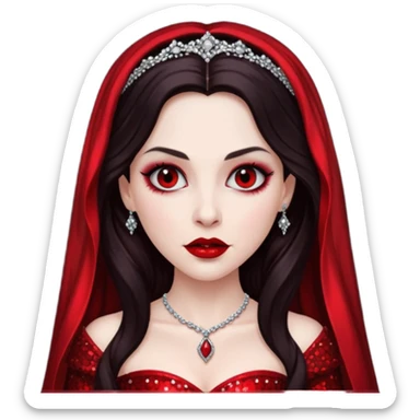 Bride of Dracula with long dark brown hair, red sequin outfit sticker
