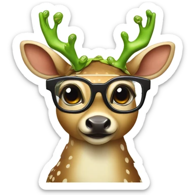 deer wearing slippers with glass glasses and lashes with a frog en their back sticker