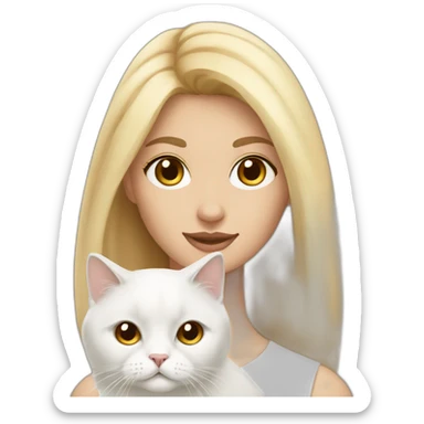 blonde young woman with brown eyes holding a white persian cat sticker