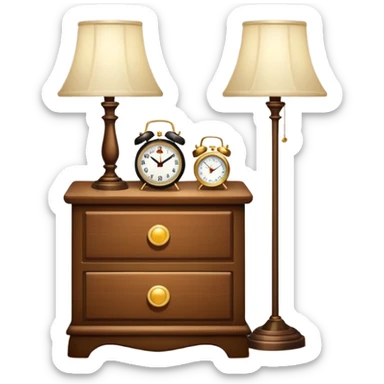 Cupboard-commode-drawer-night-stand with a night lamp on, a photo on, and a digital alarm clock on sticker