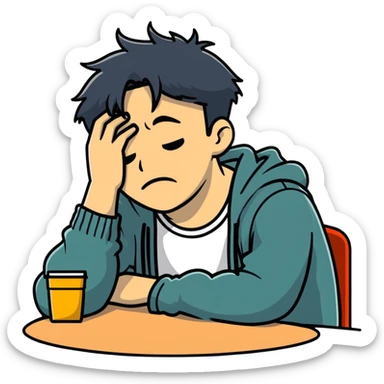 Guy who’s drunk and just got fired at a table sitting down  sticker