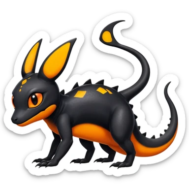 A black Salandit-Umbreon-newt-hybrid-Fakémon-creature with orange belly sticker