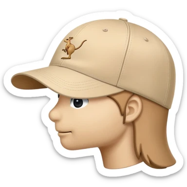 Side view of a beige Kangol baseball cap, traditional cap shape with brim, showing the kangaroo logo clearly, iOS emoji style, light beige color sticker