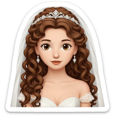 Beautiful bride with brown and Curly long hair sticker