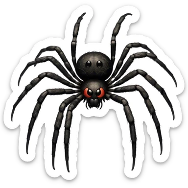 Large black fluffy spider with a big round abdomen and short hairy legs sitting on a branch. Detailed texture of the spider’s fur and body. Transparent background. sticker