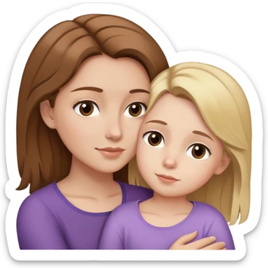 Brown hair mum cuddling blonde hair young daughter sticker