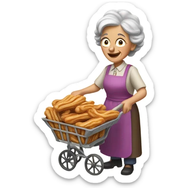 Tan old lady with a cart selling churros sticker