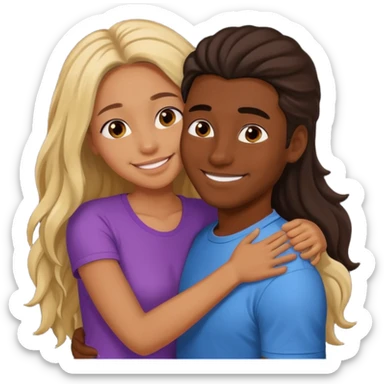 dark skin girlfriend hugs mixed boyfriend with long hair  sticker