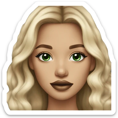 Blonde balayage long hair women beige sweater with Green eyes and Full lips an lashes  sticker
