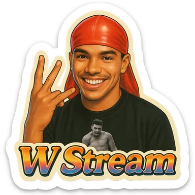 Make him Smiling 
W Finger signal
Change His durag To Red
Add the words W Stream sticker