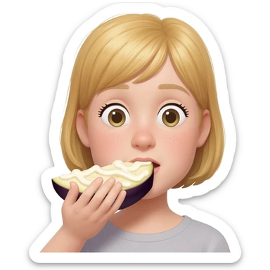 Make a girl eating a eggplant with white mayo sause on it and she’s has blonde hair sticker