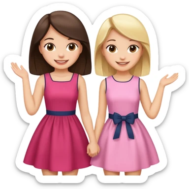 a brunette girl and a blonde girl in cute dresses smiling friends sticker
