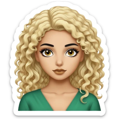 Pale Saudi beauty, pretty baddie, black eyeliner, split dye leftside blonde rightside black curly hair sticker