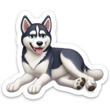Husky dog lying on his back with legs up sticker