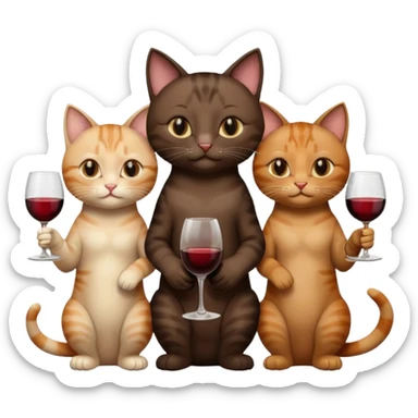 три кошки черная,коричневая,бежевая с бокалом вина sticker