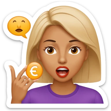 a woman is talking and English letters are coming out of her mouth sticker