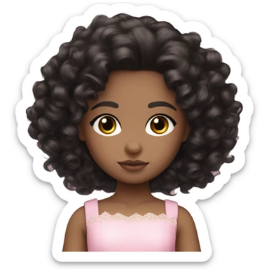 Medium brown doll eyes, black curly hair, feminine, pink,girl angelic beauty sticker