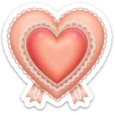 cute baby pink peach colored heart with lace trimming and with a lace ribbon sticker
