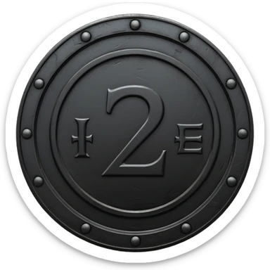 Minimal emoji, gothic metal coin made of black steel, engraved number 2 at the center, ancient industrial aesthetic, worn metal texture, no glow, no neon, flat emoji design, centered, transparent background sticker