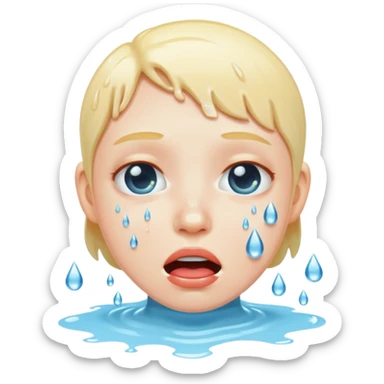 Drooling and face wet and water is white sticker