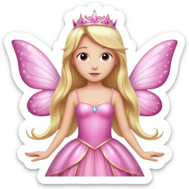 Long blonde hair pink sparkle princess dress large fairy wings sticker