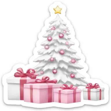 Light pink Christmas gifts under a white Christmas tree  sticker