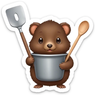 A cutemole holding a pot and spatula sticker