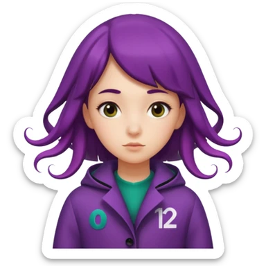 girl with sideways hair wearing Squid Game-style coat with number 120 on right side sticker