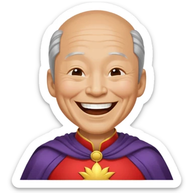 old Chinese superhero laughing with closed eyes sticker